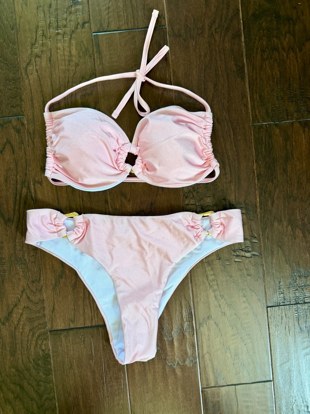SHEIN Pink Ring-Detail Bikini Set
